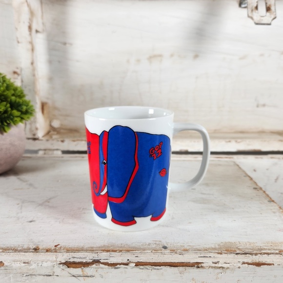 VTG 1972 Fitz & Floyd GOP Red Blue Elephant Republican Party Coffee Mug - Picture 1 of 10